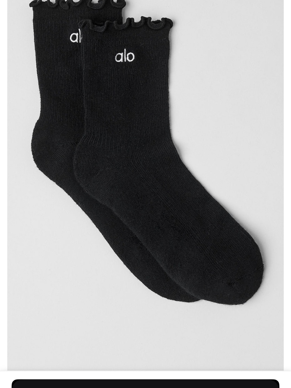 ALO Yoga Black Ruffle-Edge Crew Socks for Women